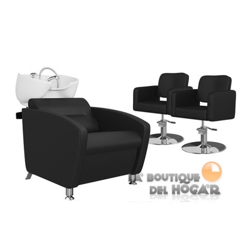 Pack - 1 Lavacabezas Con Pica a elegir Cubo Basic Negro + 2 Sillones De Corte Odry Negros