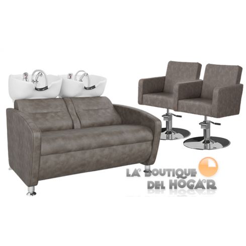 Pack - 1 Lavacabezas Con Pica a elegir Cubo Doble + 2 Sillones De Corte Iris Marrón grisáceo