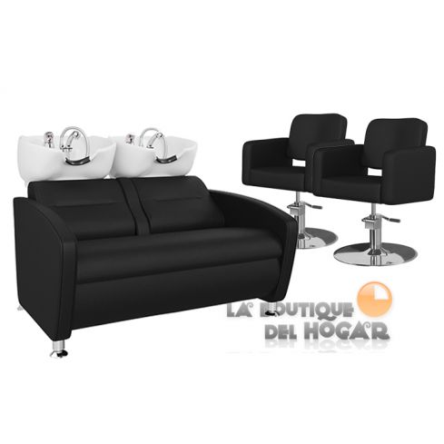 Pack - 1 Lavacabezas Con Pica a elegir Cubo Doble Negro + 2 Sillones De Corte Odry Negros