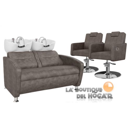 Pack - 1 Lavacabezas Con Pica a elegir Cubo Doble + 2 Sillones De Corte Versa Plus Marrón grisáceo