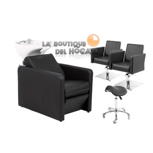 Pack - 1 Lavacabezas Con Pica Blanca Modelo Sión + 2 Sillones De Corte Imo + 1 Taburete Pomp de regalo
