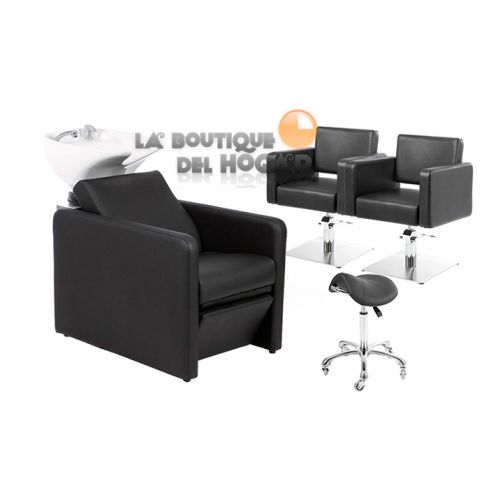 Pack - 1 Lavacabezas Con Pica Blanca Modelo Sión + 2 Sillones De Corte Lera + 1 Taburete Pomp de regalo