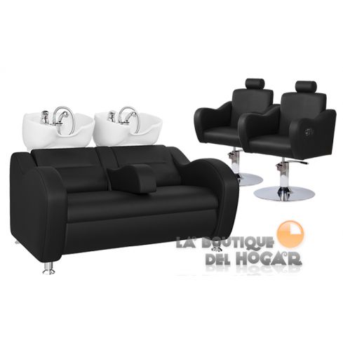 Pack - 1 Lavacabezas Con Pica Blanca Onda Doble Negro + 2 Sillones De Corte Gala Negros