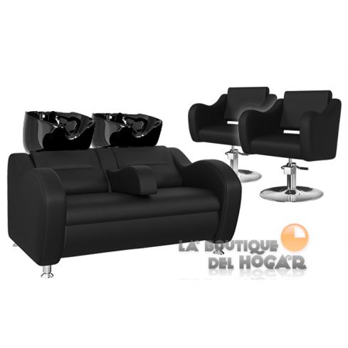 Pack - 1 Lavacabezas Con Pica Negra Onda Doble Negro + 2 Sillones De Corte Frida Negros