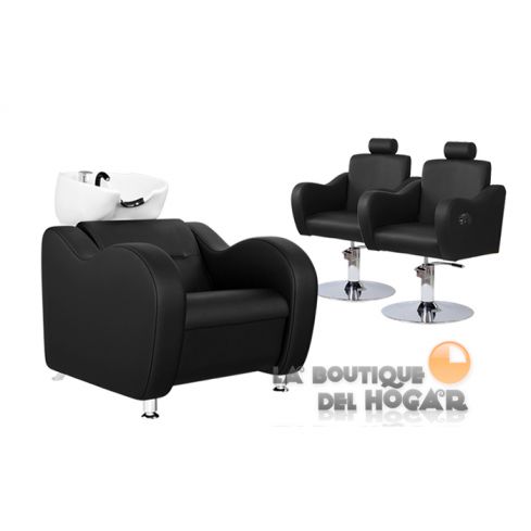 Pack - 1 Lavacabezas Con Pica Blanca Onda Negro + 2 Sillones De Corte Gala Negros