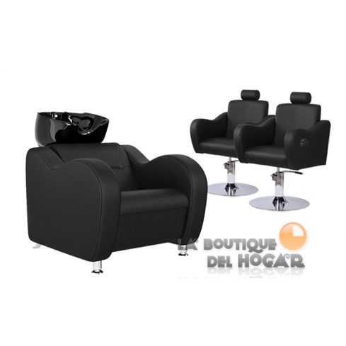 Pack - 1 Lavacabezas Con Pica Negra Onda Negro + 2 Sillones De Corte Gala Negros