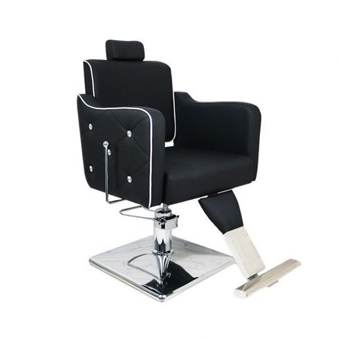 Sillón de Barbero hidráulico reclinable con reposabrazos curvados y base cuadrada Modelo Beauty Black Diamond