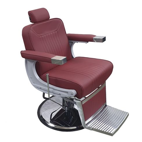 Sillón Barbero Vintage hidráulico reclinable y giratorio con reposabrazos Modelo Glory Granate