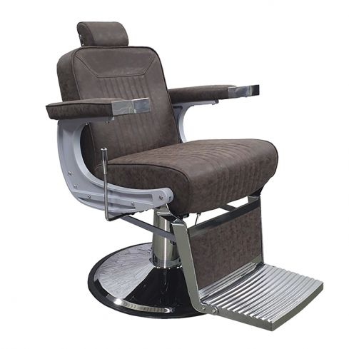 Sillón Barbero Vintage hidráulico reclinable y giratorio con reposabrazos Modelo Glory Marrón
