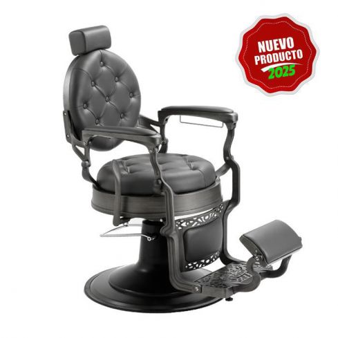 Sillón Clásico de Barbero hidráulico estilo Vintage con reposapies integrado Modelo LBH Mack Brush Gris