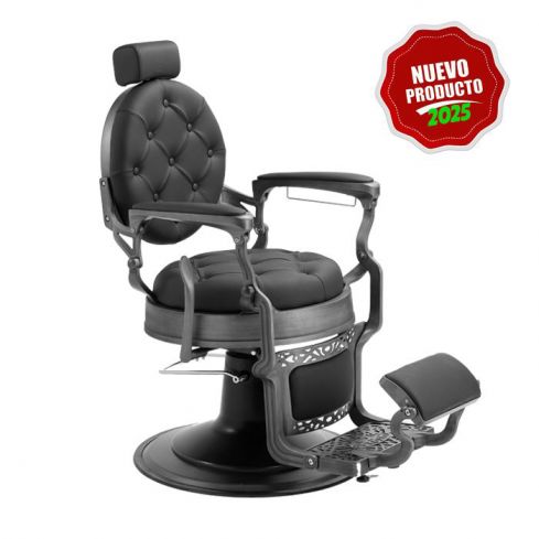 Sillón Clásico de Barbero hidráulico estilo Vintage con reposapies integrado Modelo LBH Mack Brush Negro