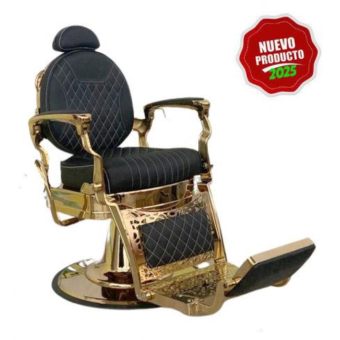 Sillón Clásico de Barbero hidráulico estilo Vintage con reposapies integrado Modelo Príapo Dorado