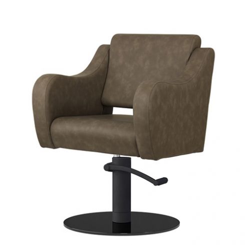 Sillón Corte de Peluquería con reposabrazos curvados Modelo Frida Marrón grisáceo Liso - Base negra personalizada