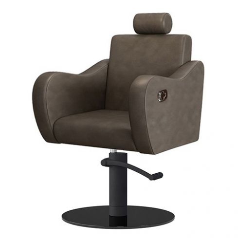 Sillón Corte de Peluquería reclinable con cabezal Modelo Gala Marrón grisaceo - Base negra a elegir