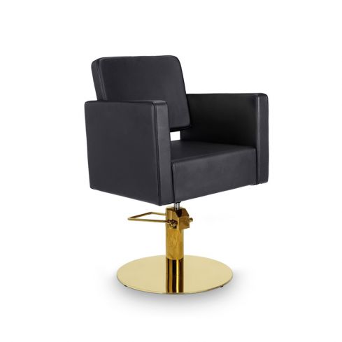 Sillón hidráulico de corte con base redonda dorada y reposabrazos Modelo Dora GR