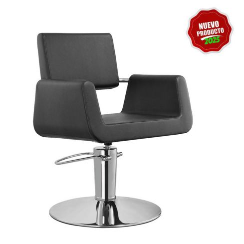 Sillón Corte de Peluquería con base redonda plateada Modelo Flame