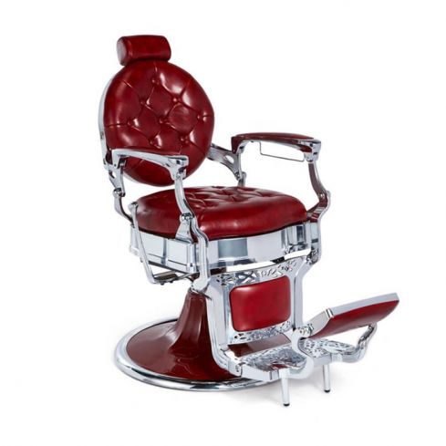Sillón Clásico de Barbero hidráulico estilo Retro Vintage Modelo Kirk - Color Rojo