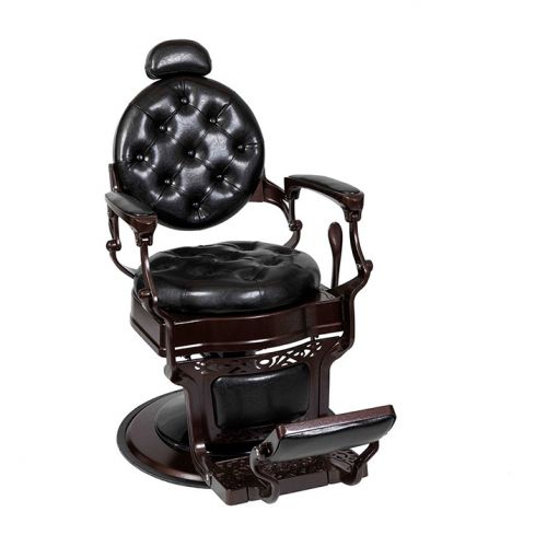 Sillón Clásico de Barbero hidráulico estilo Vintage con reposapies integrado Modelo Perfido Black Capitone