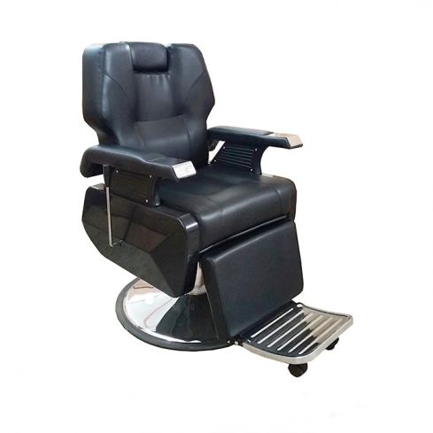 Sillón Barbero hidráulico con reposabrazos, reposacabezas y reposapies integrado Modelo S07N - color negro