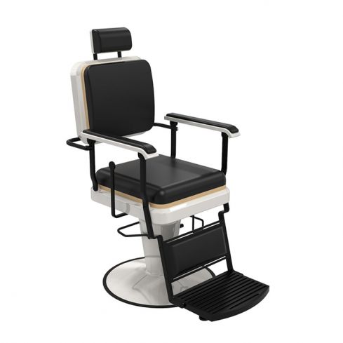 Sillón Clásico de Barbero hidráulico estilo Retro Vintage con reposapies integrado Modelo Serge B Negro