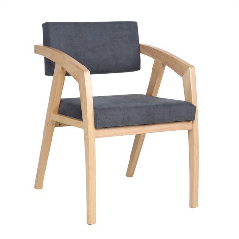 Silla de comedor Butaca Tejido Gris con patas de madera Modelo Udine