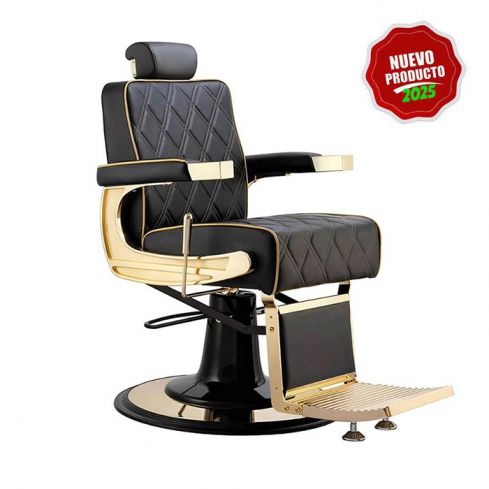 Sillón Barbero hidráulico reclinable y giratorio con reposabrazos Modelo Aurum Gold