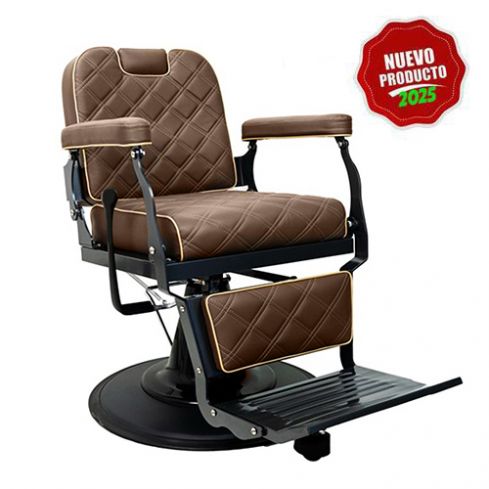 Sillón Barbero hidráulico reclinable y giratorio con reposabrazos Modelo Brusk Marrón