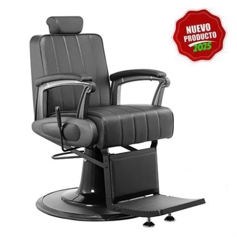 Sillón Barbero hidráulico reclinable y giratorio con reposabrazos Modelo Crest Negro