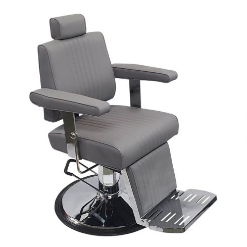 Sillón Barbero hidráulico reclinable y giratorio con reposabrazos Modelo Cut - Color Gris