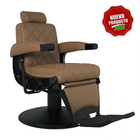 Sillón Barbero hidráulico reclinable y giratorio con reposabrazos Modelo Hawk Beige