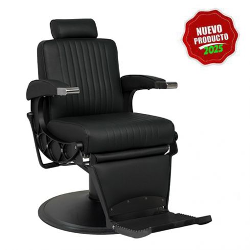 Sillón Barbero hidráulico reclinable y giratorio con reposabrazos Modelo Mustang Negro