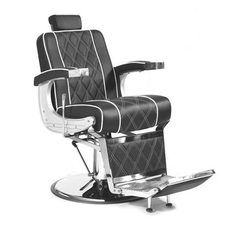 Sillón Barbero hidráulico reclinable y giratorio con reposabrazos Modelo Vigor - Color Negro