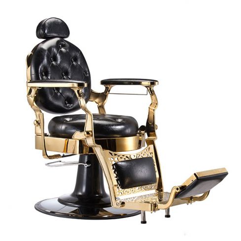 Sillón Clásico de Barbero hidráulico estilo Vintage con reposapies integrado Modelo Ancest Oro