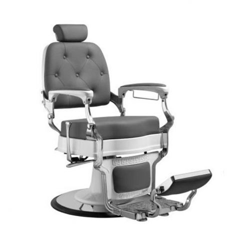 Sillón Clásico de Barbero hidráulico estilo Retro Vintage con reposapies integrado Modelo Trim White color Gris