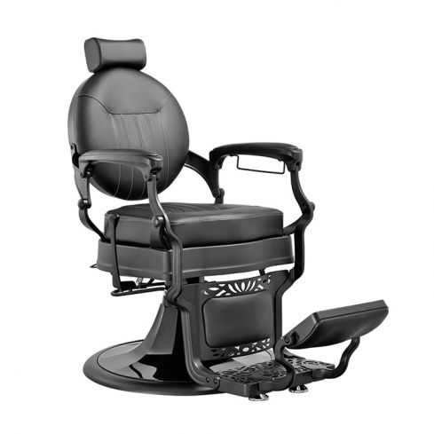Sillón Clásico de Barbero hidráulico estilo Retro Vintage con reposapies integrado Modelo Caesar Black