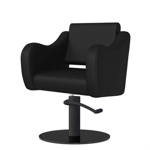 Sillón Corte de Peluquería con reposabrazos curvados Modelo Frida Negro Mate Liso - Base negra personalizada