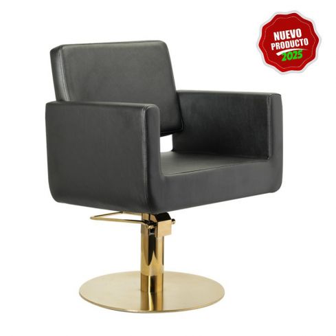 Sillón Corte de Peluquería con base redonda dorada Modelo Golda