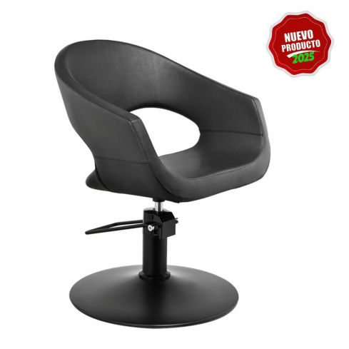 Sillón Corte de Peluquería con base redonda negra Modelo Bella Negro