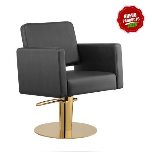 Sillón Corte de Peluquería con base redonda dorada Modelo Drim Gold