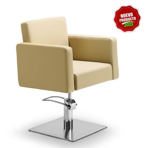 Sillón hidráulico de corte con base cuadrada y reposabrazos Modelo Lera Cream