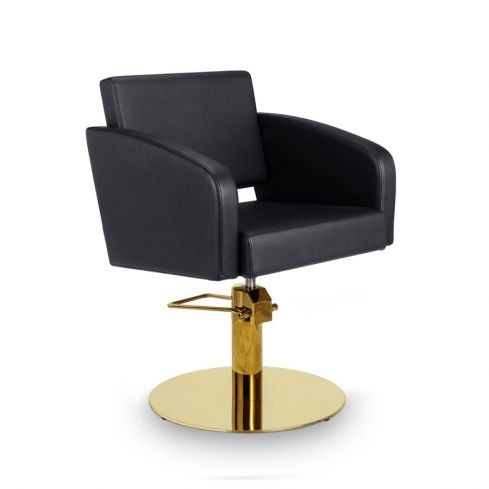 Sillón hidráulico de corte con base redonda dorada y reposabrazos Modelo Loris GR