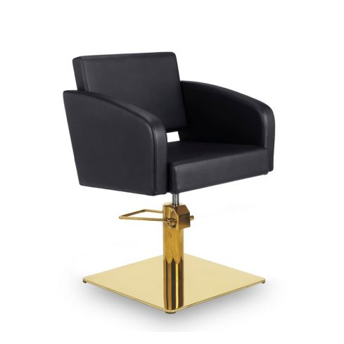 Sillón hidráulico de corte con base cuadrada dorada y reposabrazos Modelo Loris GS