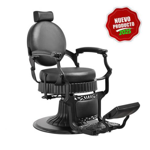 Sillón Clásico de Barbero hidráulico estilo Retro Vintage con reposapies integrado Modelo Blaze Negro