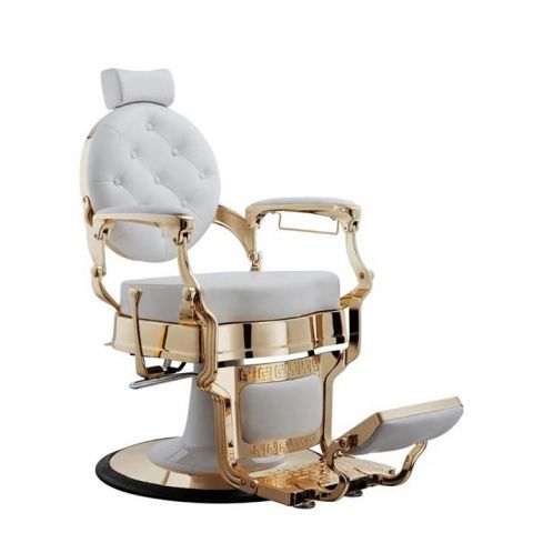 Sillón Clásico de Barbero hidráulico estilo Retro Vintage con reposapies integrado Modelo Buzz Gold White