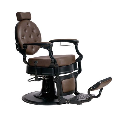 Sillón Clásico de Barbero hidráulico estilo Retro Vintage con reposapies integrado Modelo Buzz Black Marrón Oscuro