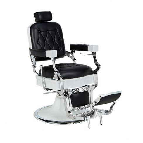 Sillón Clásico de Barbero hidráulico estilo Retro Vintage con reposapies integrado Modelo Jones Negro