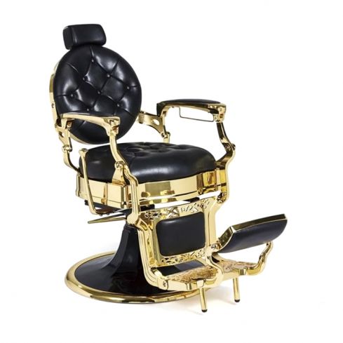 Sillón Clásico de Barbero hidráulico estilo Retro Vintage con reposapies integrado Modelo Kirk CG Dorado