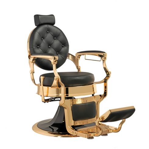 Sillón Clásico de Barbero hidráulico estilo Retro Vintage con reposapies integrado Modelo Larry Gold Negro