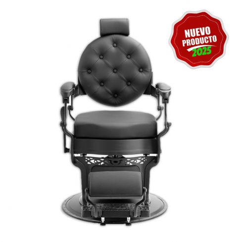 Sillón Clásico de Barbero hidráulico estilo Retro Vintage con reposapies integrado Mae Black Negro - Modelo 2025