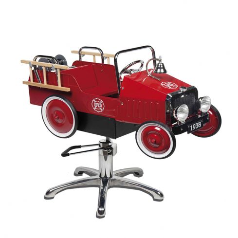 Sillón de Peluquería Infantil con diseño de cochecito de bomberos Vintage Modelo Fire Rojo